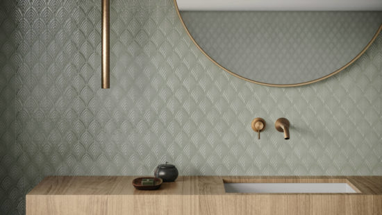 Soft Sage Glossy Scallop Mosaic | Gramercy Kitchen and Bath
