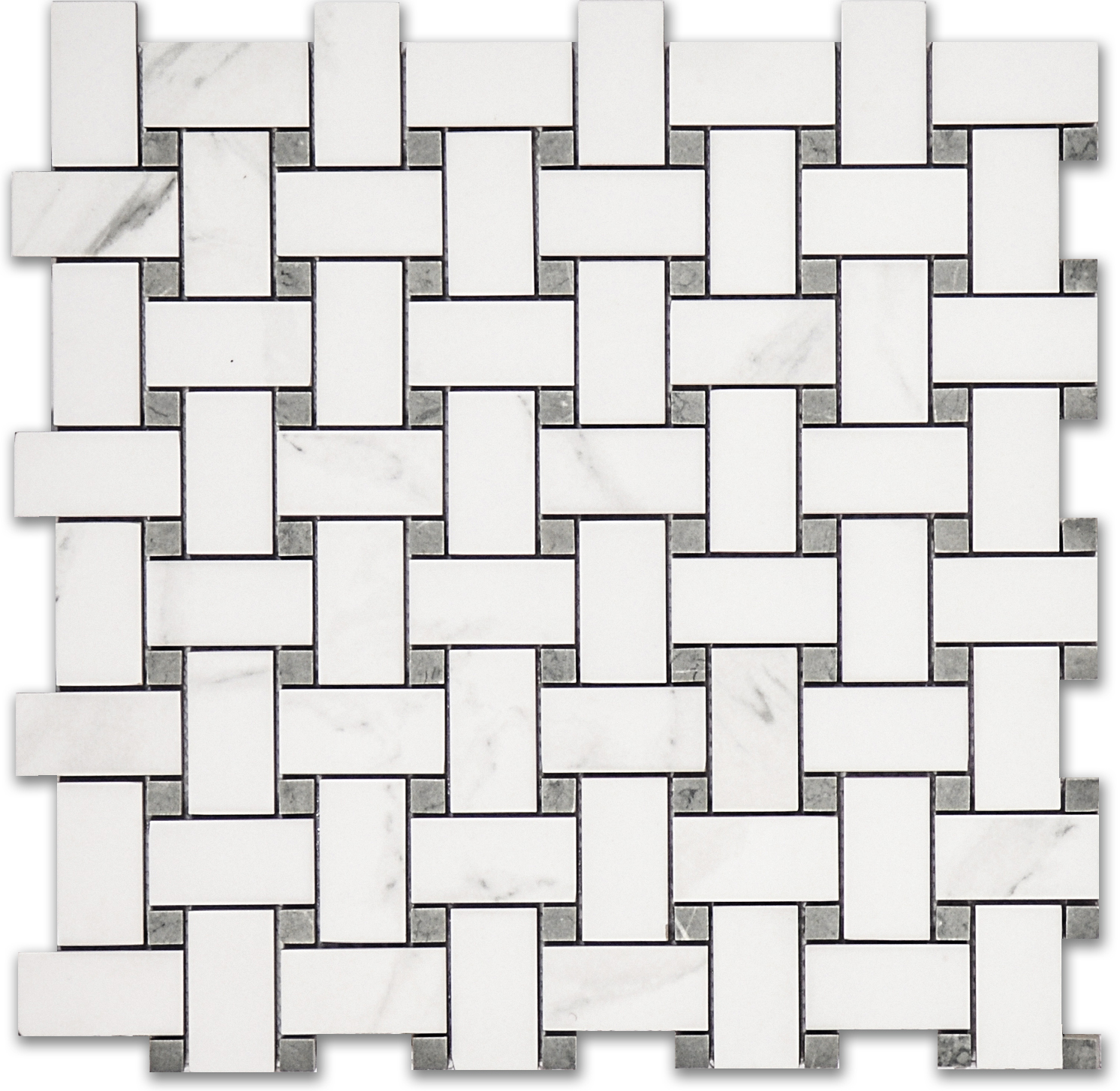 Treasure Statuario Polished Basketweave Mosaic | Gramercy Kitchen and Bath