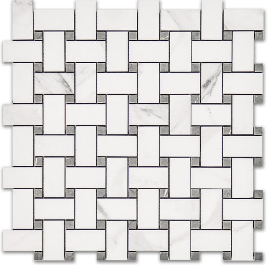 Treasure Statuario Polished Basketweave Mosaic | Gramercy Kitchen and Bath