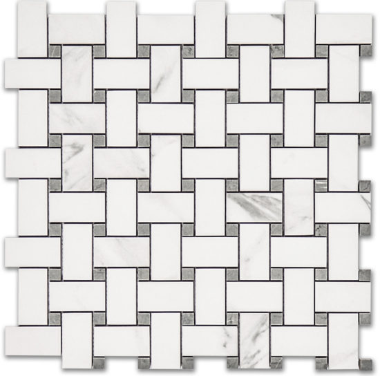Treasure Statuario Polished Basketweave Mosaic | Gramercy Kitchen and Bath