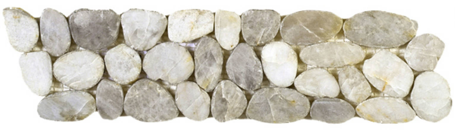White Sliced Polished Pebble Interlocking Border | Gramercy Kitchen and Bath