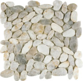 White Sliced Polished Pebble Interlocking Mosaic | Gramercy Kitchen and Bath