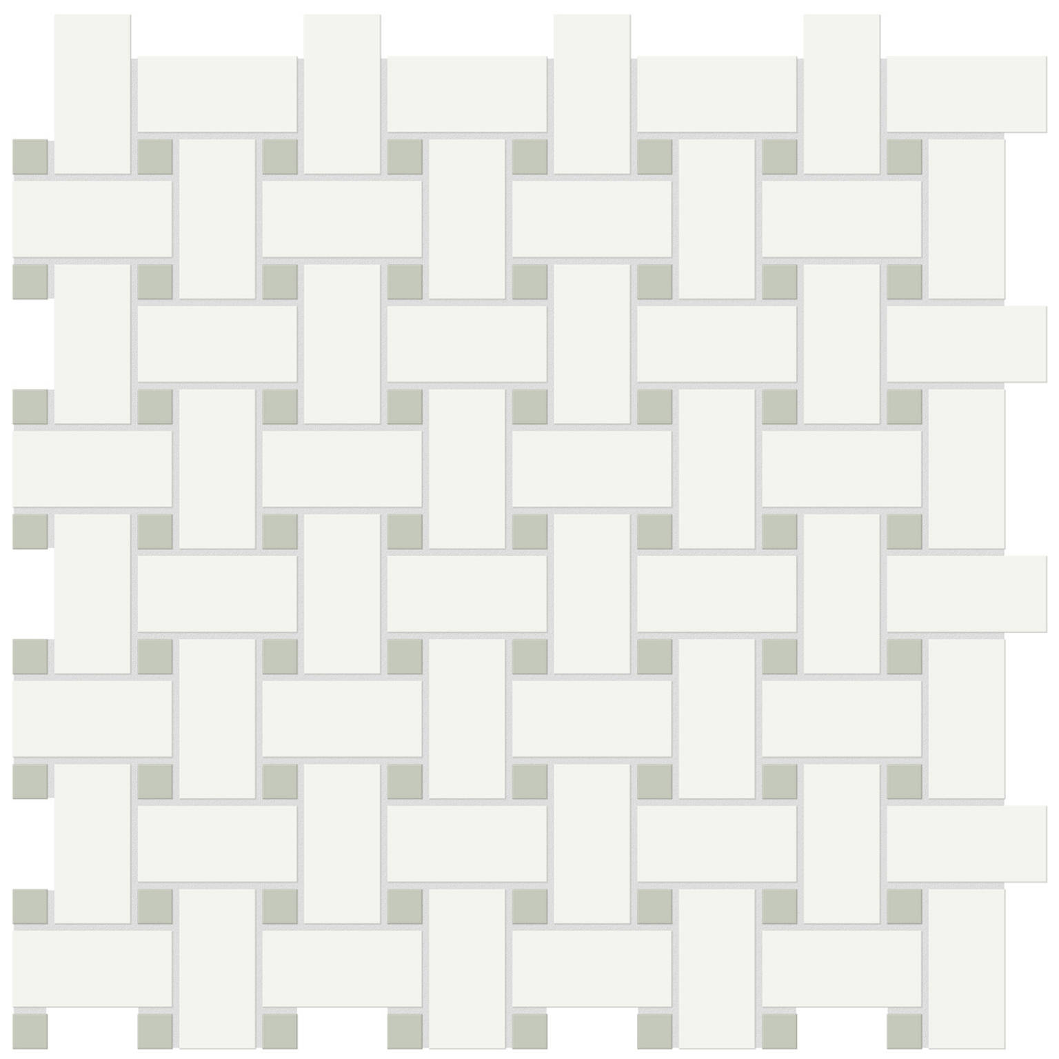 White w/Soft Sage Matte Basketweave Mosaic | Gramercy Kitchen and Bath