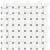 White w/Taupe Matte Basketweave Mosaic | Gramercy Kitchen and Bath