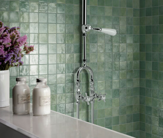 Zellige Glazed Ceramic Soft Green Mix 3"x3" | Gramercy Kitchen and Bath